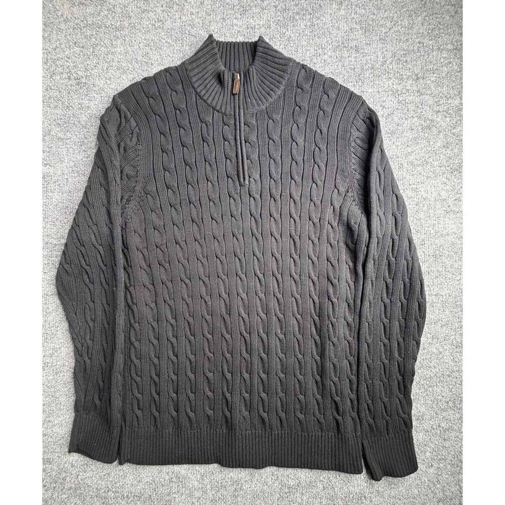 Old Navy Cable Knit Fisherman Sweater XL Black Preppy Grandpa Academia Cotton